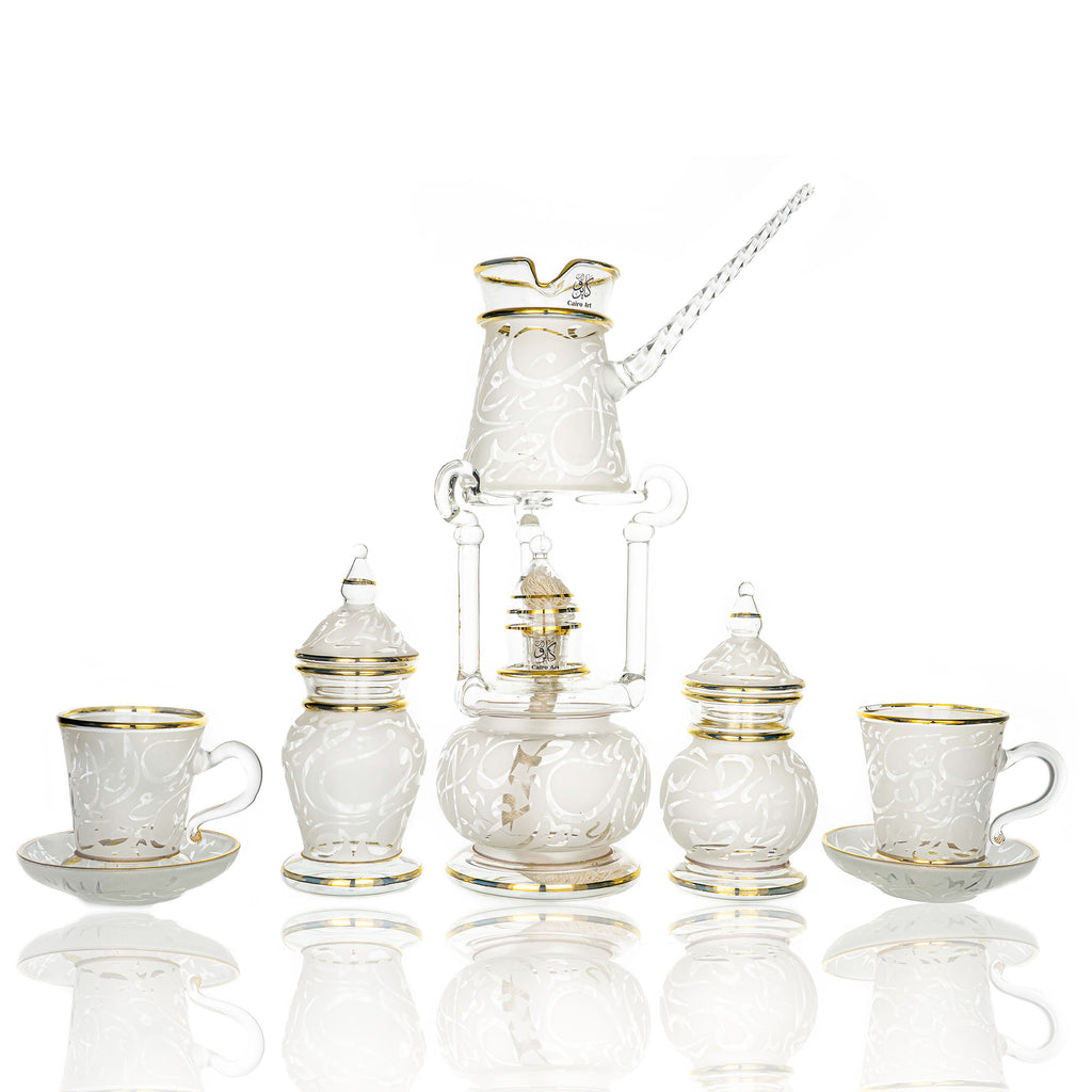 طقم قهوه بيركس حروف ابيض دهب اصفر ك