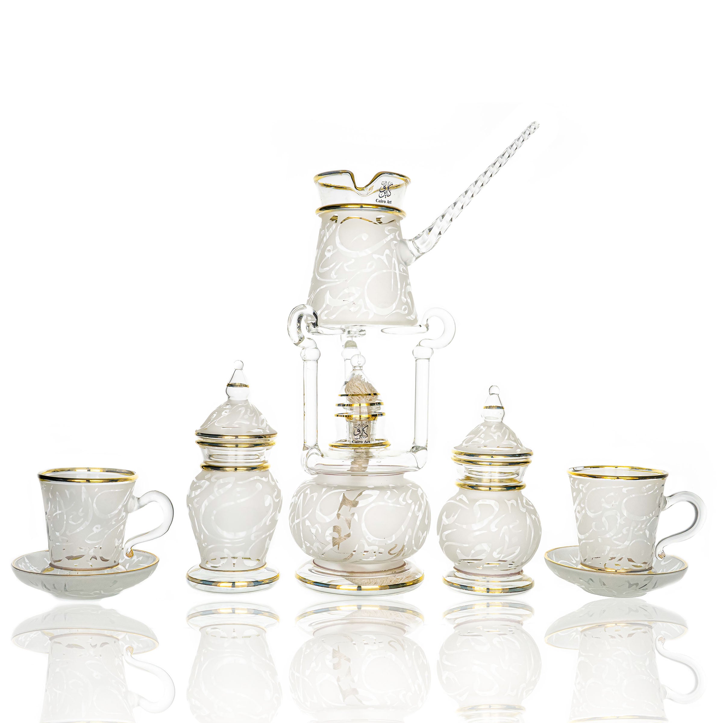 طقم قهوه بيركس حروف ابيض دهب اصفر ك