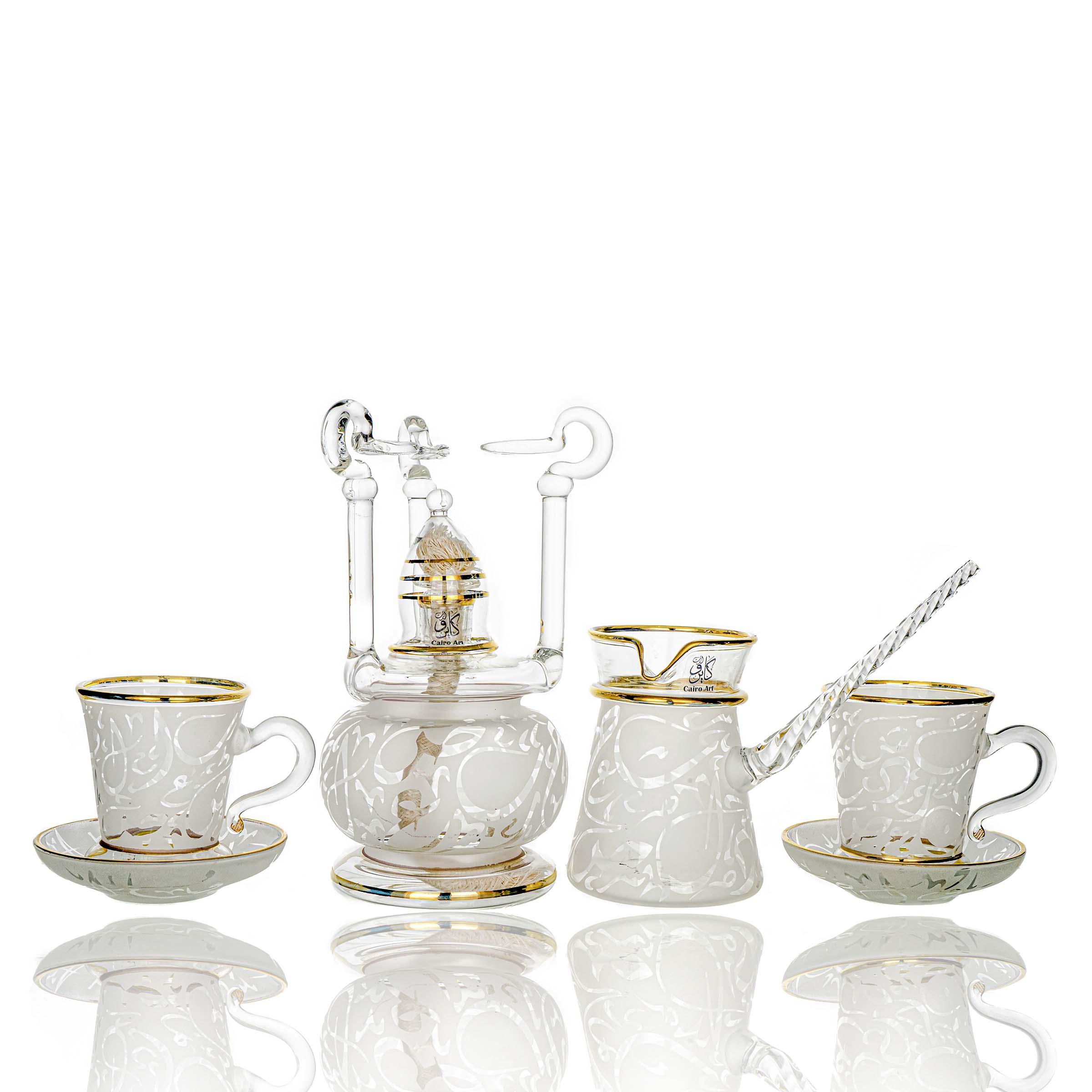 طقم قهوه حروف ابيض دهب اصفر ص