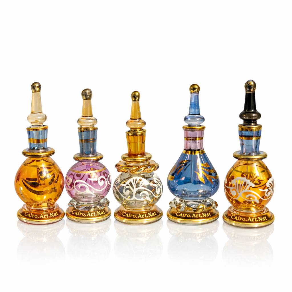 طقم قوارير زجاجيه يدويه الصنع نص توله (5 قطع)