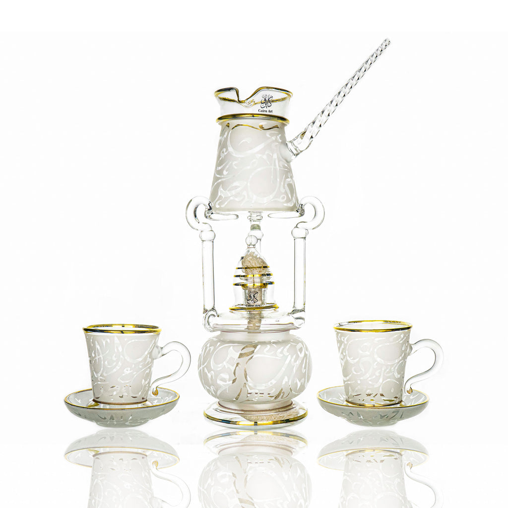 طقم قهوه حروف ابيض دهب اصفر ص