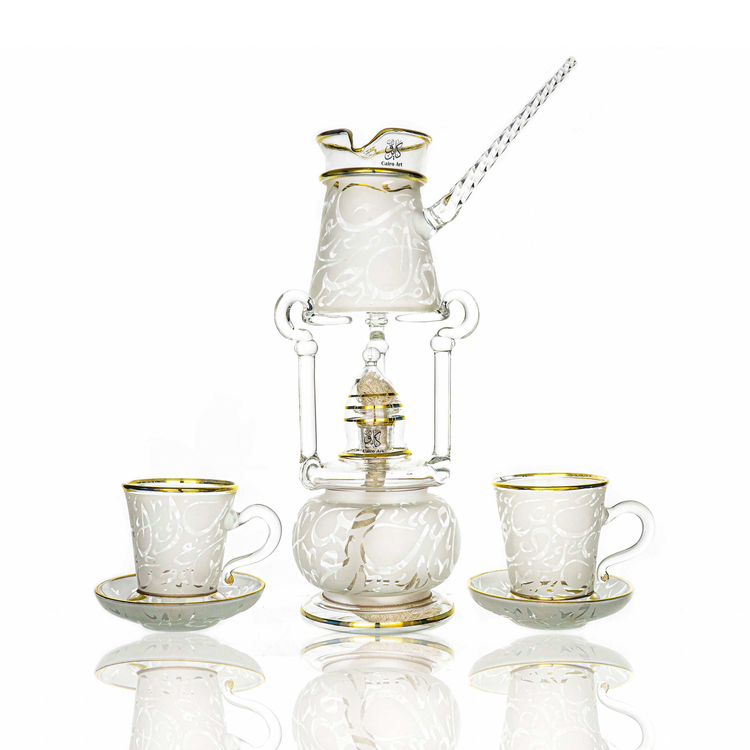 طقم قهوه حروف ابيض دهب اصفر ص