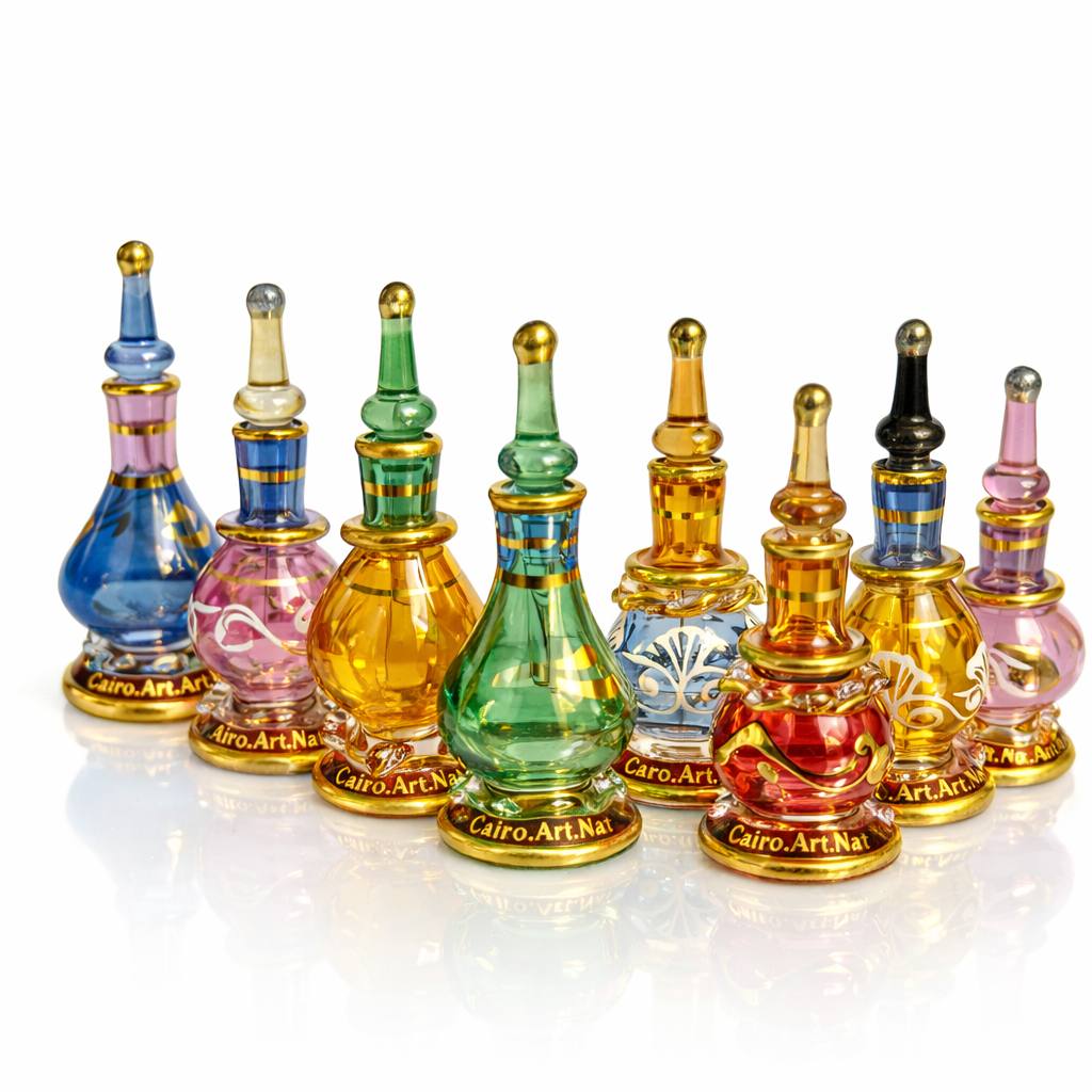 طقم قوارير عطر زجاجيه يدويه الصنع نص توله (10 قطع) 7 سم تقريبا