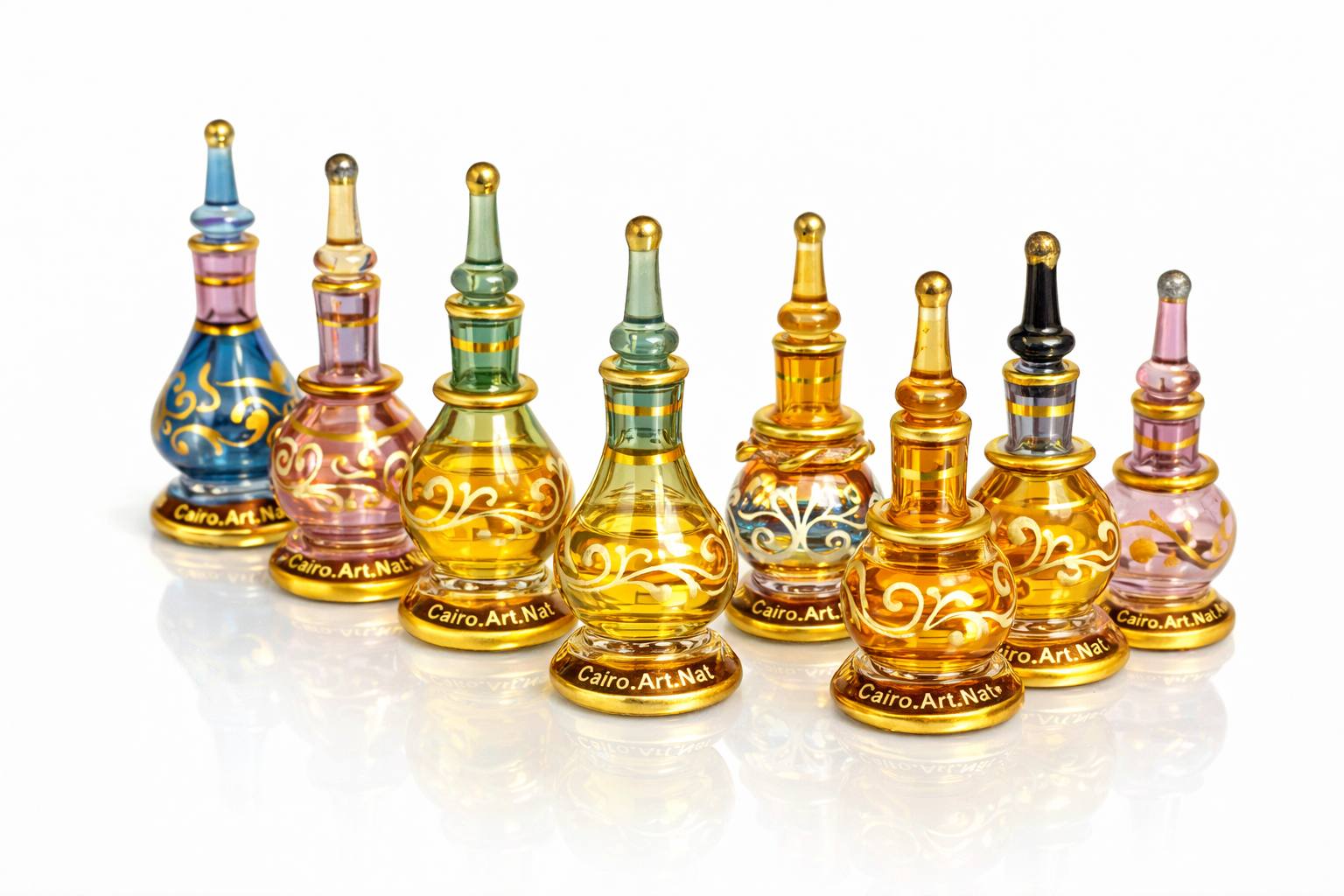 طقم قوارير عطر زجاجيه يدويه الصنع نص توله (10 قطع) 7 سم تقريبا