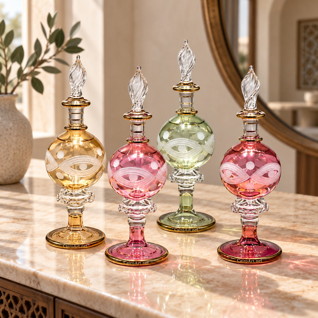 كورة حفر خشن – زجاجة عطر بايركس لوكس 75 مل في ديكور فاخر – Cairo Art Glass